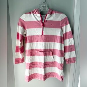 Vineyard Vines Striped Pink and White Hooded Beach Coverup